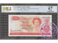 New Zealand 1989 D.T.Brash $5 P171c JHG PCGS 67 PPQ