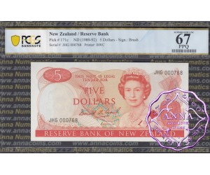 New Zealand 1989 D.T.Brash $5 P171c JHG PCGS 67 PPQ
