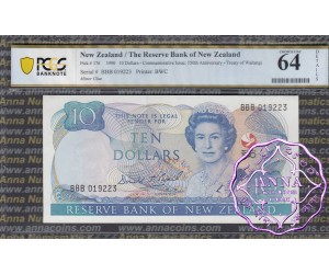 New Zealand 1990 D.T.Brash BBB $10 PCGS 64