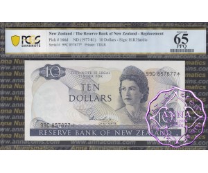 New Zealand 1977 H.R.Hardie $10 P166d 99C* PCGS 65 PPQ