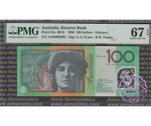 1996 R616F AA96 Green Opt $100 Fraser/Evans PMG 67 EPQ