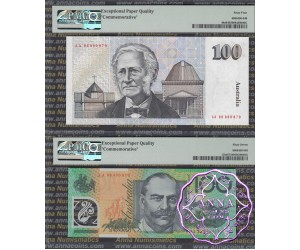1992 & 1996 $100 Red AA96000879 Matching Pair PMG