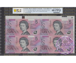 1996 $5 U15 Fraser/Evans Uncut of 4 PCGS 68 OPQ inc BA
