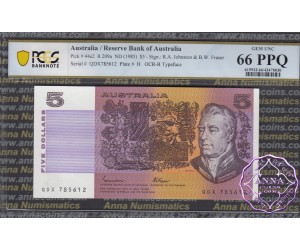 1985 $5 R209a Johnston/Fraser PCGS 66 PPQ