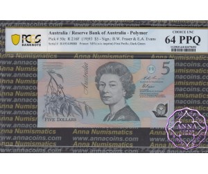 1993 $5 R216F BA93 Fraser/Evans PCGS 64 OPQ