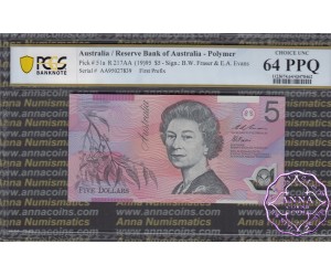1995 $5 R217aF AA95 Fraser/Evans PCGS 64 OPQ