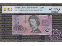 1998 $5 R218cL EA98 Macfarlane/Evans PCGS 63 OPQ