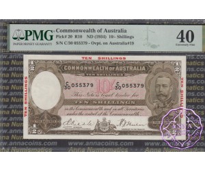 1934 R10 Red Opt Ten Shillings Riddle/Sheehan PMG40 XF
