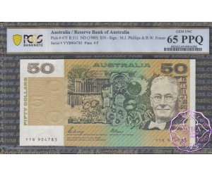 1989 $50 R511 Phillips/Fraser PCGS 65 OPQ