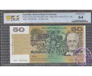 1991 $50 R513 Fraser/Cole PCGS 64
