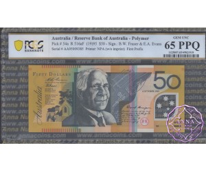 1995 $50 R516aF AA95 Black Opt Fraser/Evans PCGS 65 PPQ