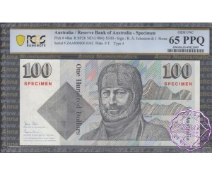 1984 $100 Specimen Johnston/Stone PCGS 65 PPQ