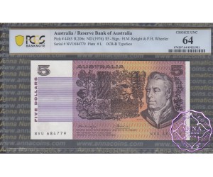 1976 $5 R206c Knight/Wheeler PCGS 64