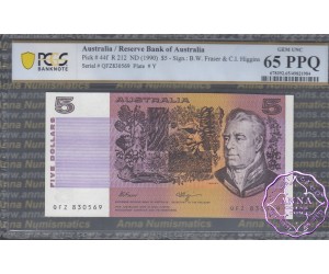 1990 $5 R212 Fraser/Higgins PCGS 65 PPQ