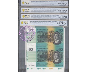 1991 $10 U7 Fraser/Cole Uncut of 2 PCGS 65-66 PPQ #69 X 4pcs