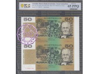 1994 $50 Fraser/Evans Uncut of 2 Red PCGS 65 PPQ