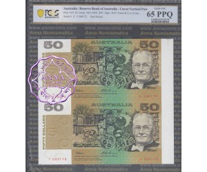1994 $50 Fraser/Evans Uncut of 2 Red PCGS 65 PPQ