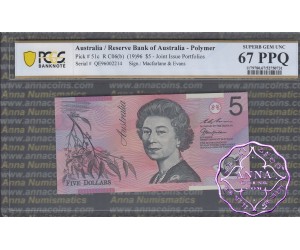 1996 $5 QE96 Macfarlane/Evans PCGS 67 OPQ