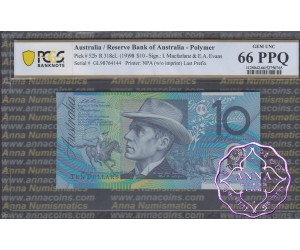 1998 $10 R318cL Macfarlane/Evans PCGS 66 PPQ