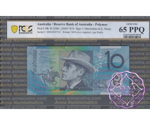 2003 $10 R320bL DF03 Macfarlane/Henry PCGS 65 PPQ