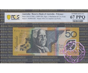 1999 $50 R518cL PE99 Macfarlane/Evans PCGS 67 PPQ