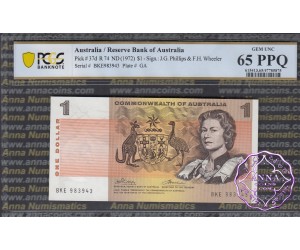 1972 $1 R74 Phillips/Wheeler PCGS 65 OPQ