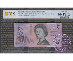 2008 $5 221bL EA08 Stevens/Henry PCGS 66 PPQ