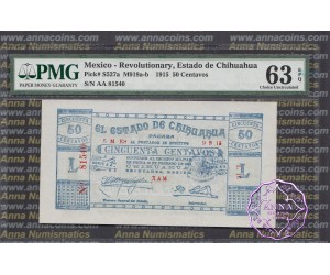 Mexico 1915 Estado De Chihuahua 50 Centavos PMG63 EPQ