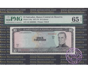 El Salvador 1971 Banco Central de Reserve de El Salvador 10 Colones PMG65 EPQ