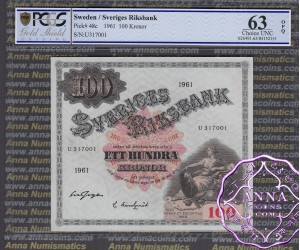 Sweden 1961 Sveriges Riksbank 100 Kronor Pick 48c PCGS 63