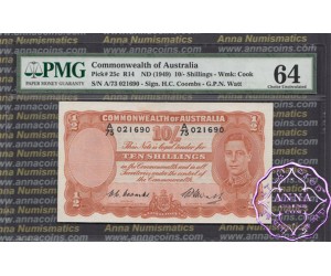 1949 R14 Ten Shillings Coombs/Watt PMG64
