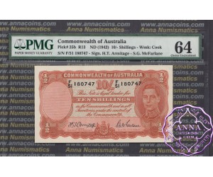 1942 R13 Ten Shillings Armitage/Mcfarlane PMG64