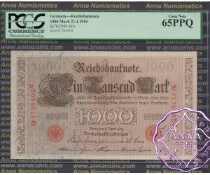 Germany 1910 Reichsbanknote 1000 Mark Pick 44b PCGS 65