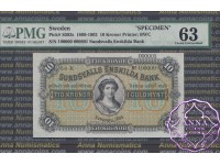 Sweden 1899 Sundsvalls Enskilda Bank 10 Kronor Specimen PMG 63