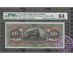 Costa Rica 1901 Banco De Costa Rica 10 Colones PMG 64 Radar# 23032