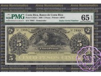 Costa Rica 1899 Banco De Costa Rica 5 Pesos PMG 65  Radar# 79997
