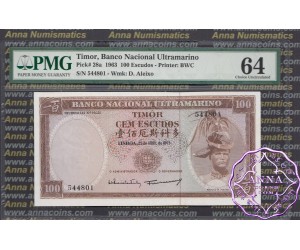 Timor 1963 100 Escudos KM #28a PMG 64