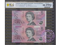 1996 $5 U17 Fraser/Evans Uncut of 2 Red PCGS 66 OPQ 1996 $5 U17 Fraser/Evans Uncut of 2 Red PCGS 66 OPQ