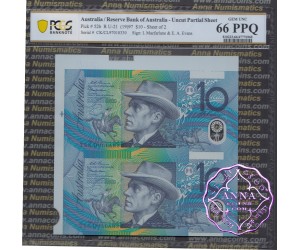 1997 $10 U21 Macfarlane/Evans Uncut of 2 Red PCGS 66 OPQ