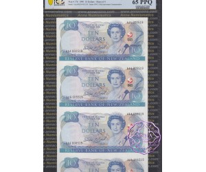 New Zealand 1990 D.T.Brash AAA$10 Uncut of 4 PCGS 65 OPQ
