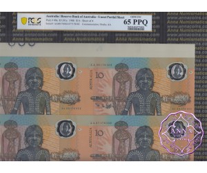 1988 $10 U4 Johnston/Fraser Uncut of 4 PCGS 65 PPQ