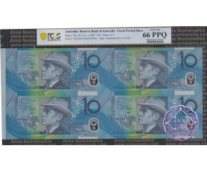 1997 $10 U21 Macfarlane/Evans Uncut of 4 Red PCGS 66 PPQ