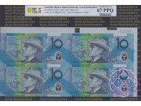 1997 $10 U20 Macfarlane/Evans Uncut of 4 Blue PCGS 67 OPQ