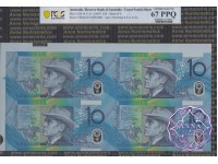 1997 $10 U21 Macfarlane/Evans Uncut of 4 Red PCGS 67 PPQ