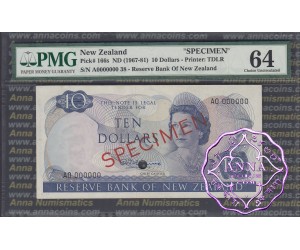 New Zealand 1967 $10 R.N.Fleming Specimen PMG 64