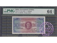 Malta 1943 Shilling PMG 64 Cancelled