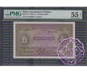Malta 1939 Pound PMG 55 EPQ