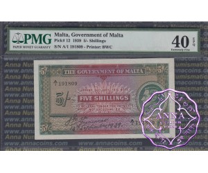 Malta 1939 Five Shillings PMG 40 EPQ