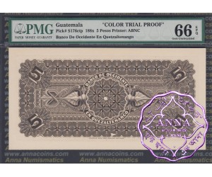 Guatemala 188x 5 Pesos Color Trial Proof PMG 66EPQ