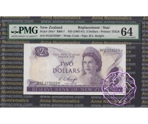 New Zealand 1975 R.L.Knight $2 9Y2* PMG 64